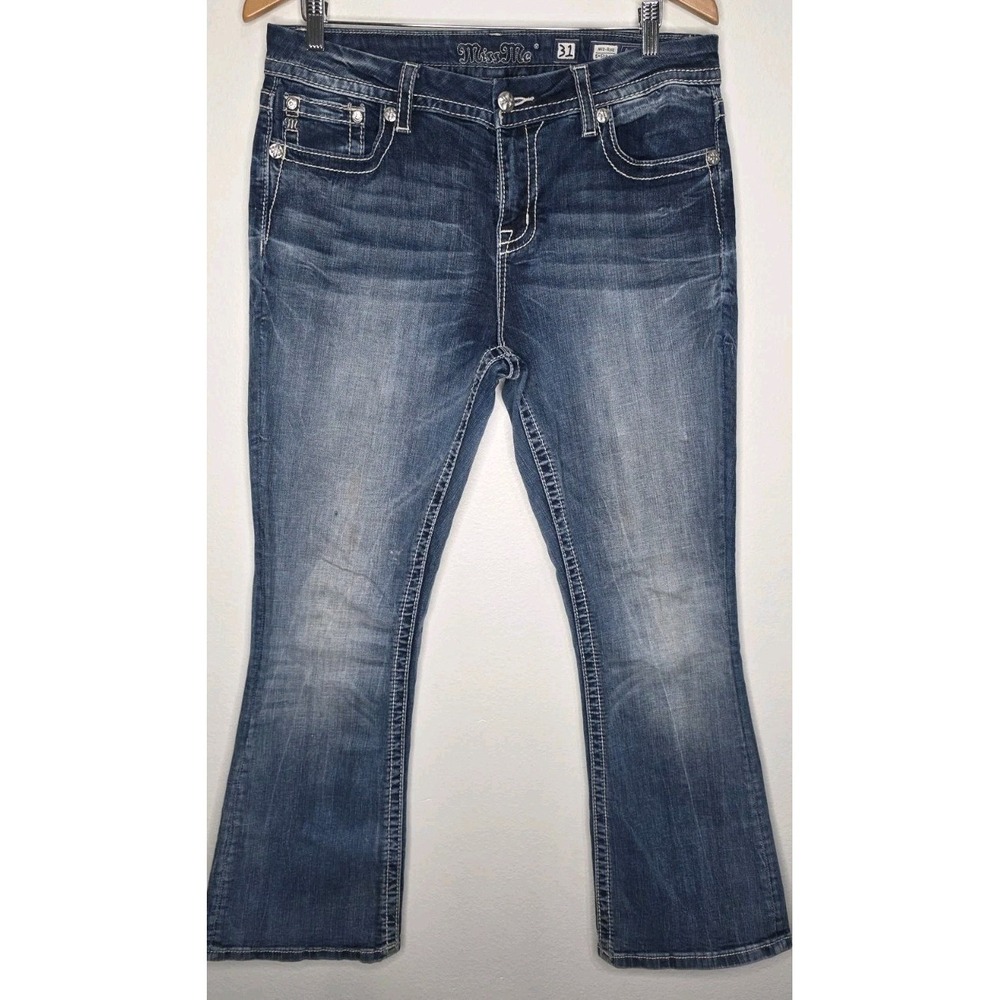 Miss Me Embellished Angel Wing Pockets Stretch 31x28 Mid Rise Bootcut‎ Y2K Jeans